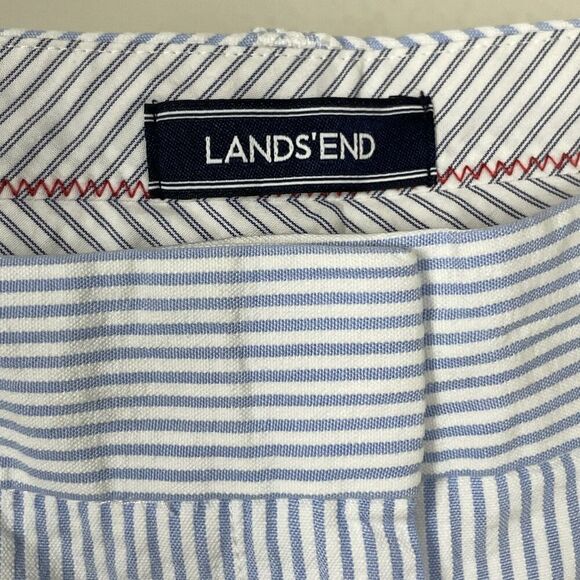 Lands End Women's size 12 Blue White‎ Striped Mid Rise Flat Front Cotton Pants - Picture 9 of 9